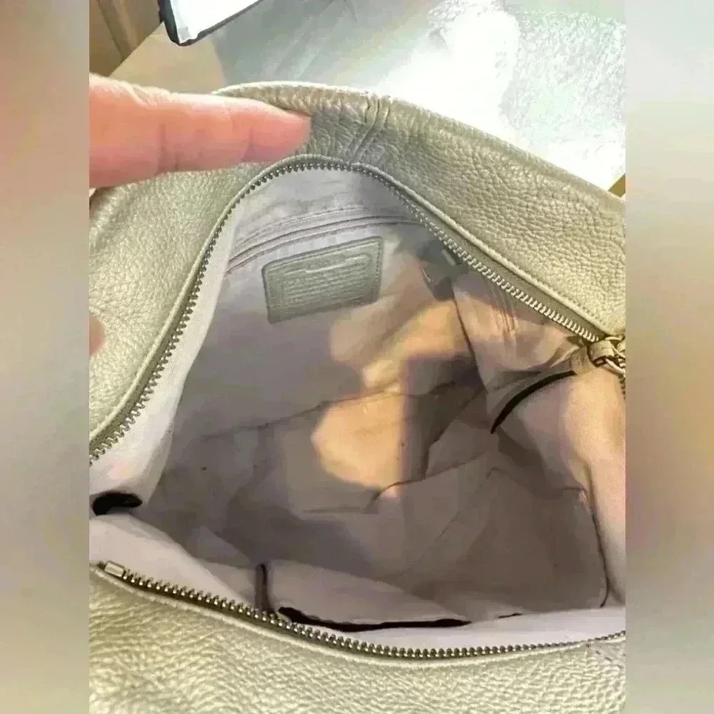 COACH F15064 Silver Leather Duffle Bag